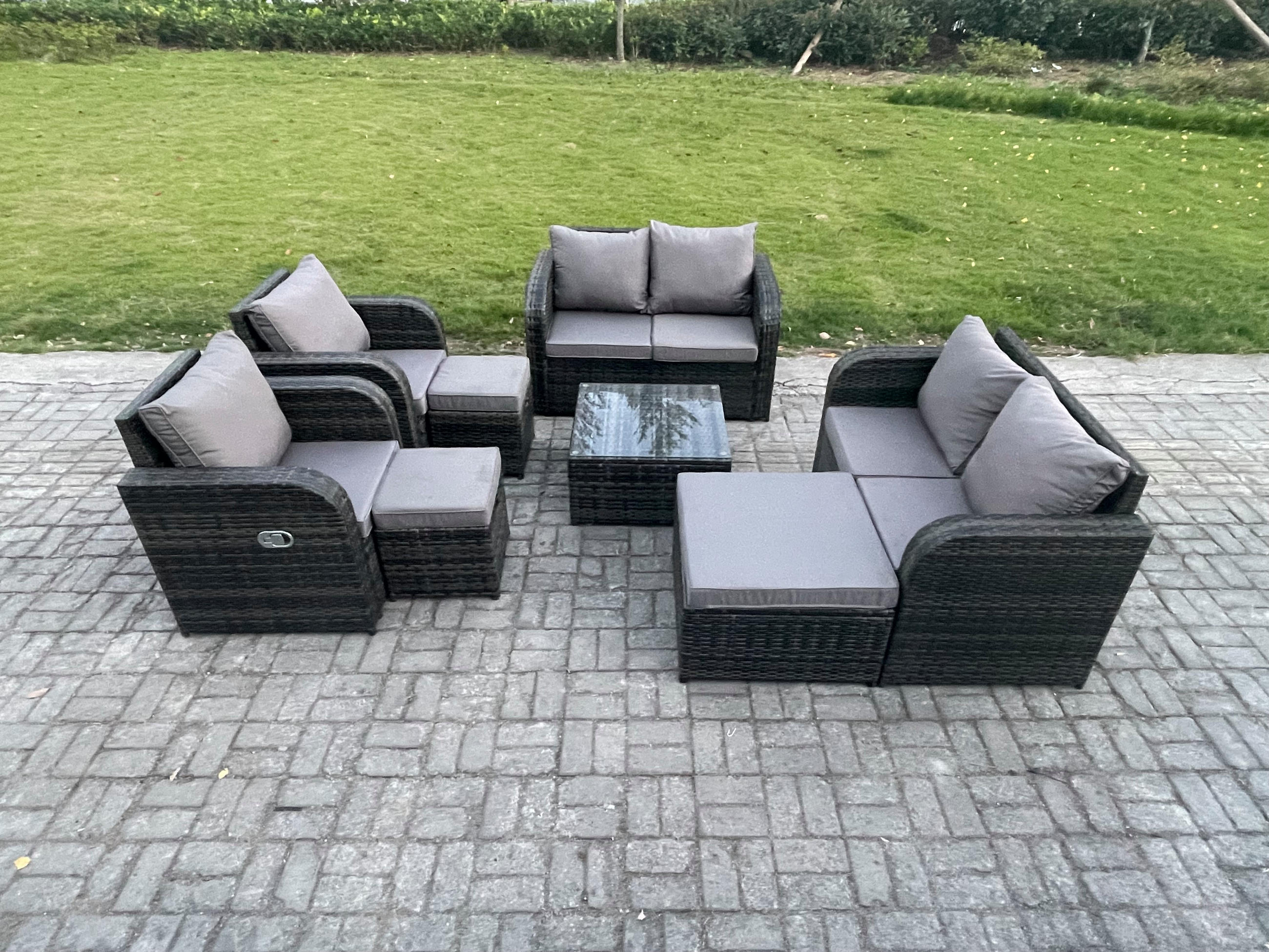 GARTENMÖBELGARNITUR Polyrattan Dunkelgrau 9-Sitzer - Dunkelgrau, Metall - Fimous