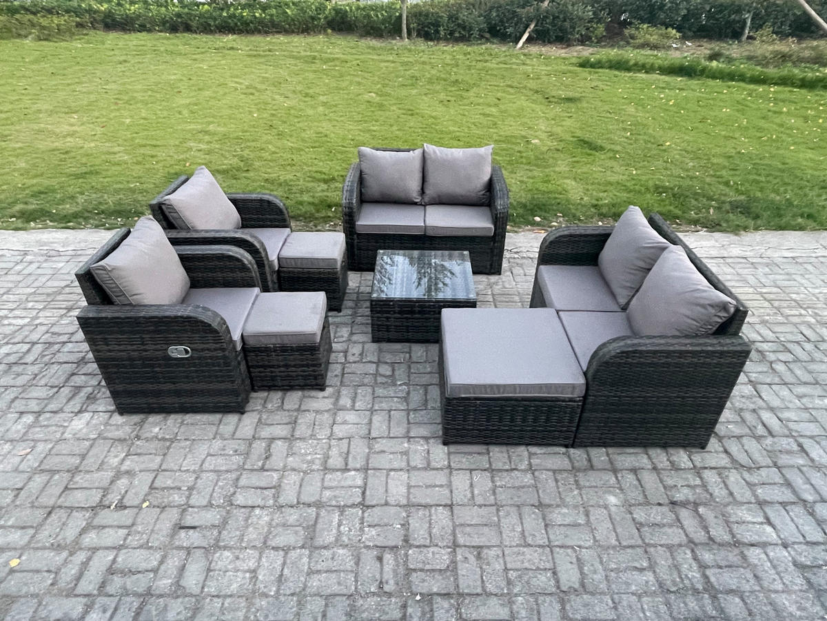 GARTENMÖBELGARNITUR Polyrattan Dunkelgrau 9-Sitzer - Dunkelgrau, Metall - Fimous
