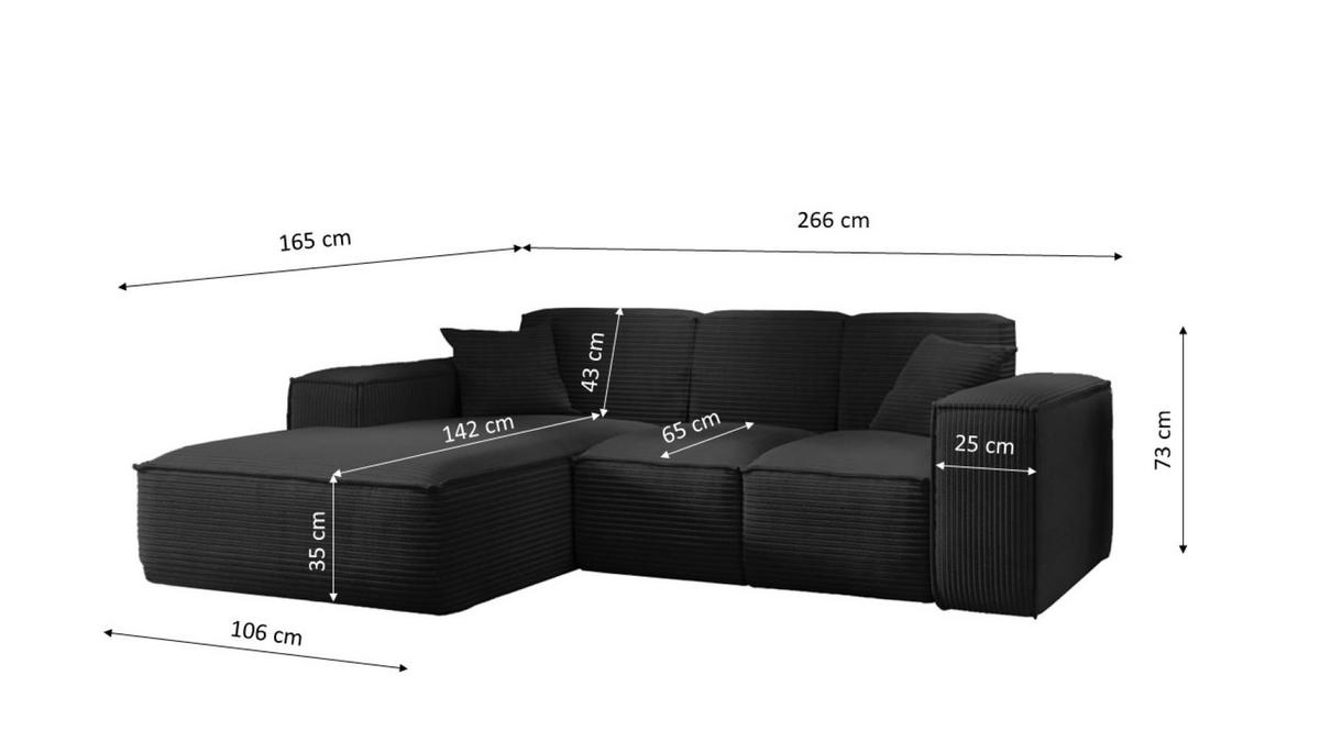 ECKSOFA L-Form Wohnzimmer SIENA Stoff Poso Schwarz Links - Schwarz, Holz/Textil (165/266cm) - Kaiser Möbel