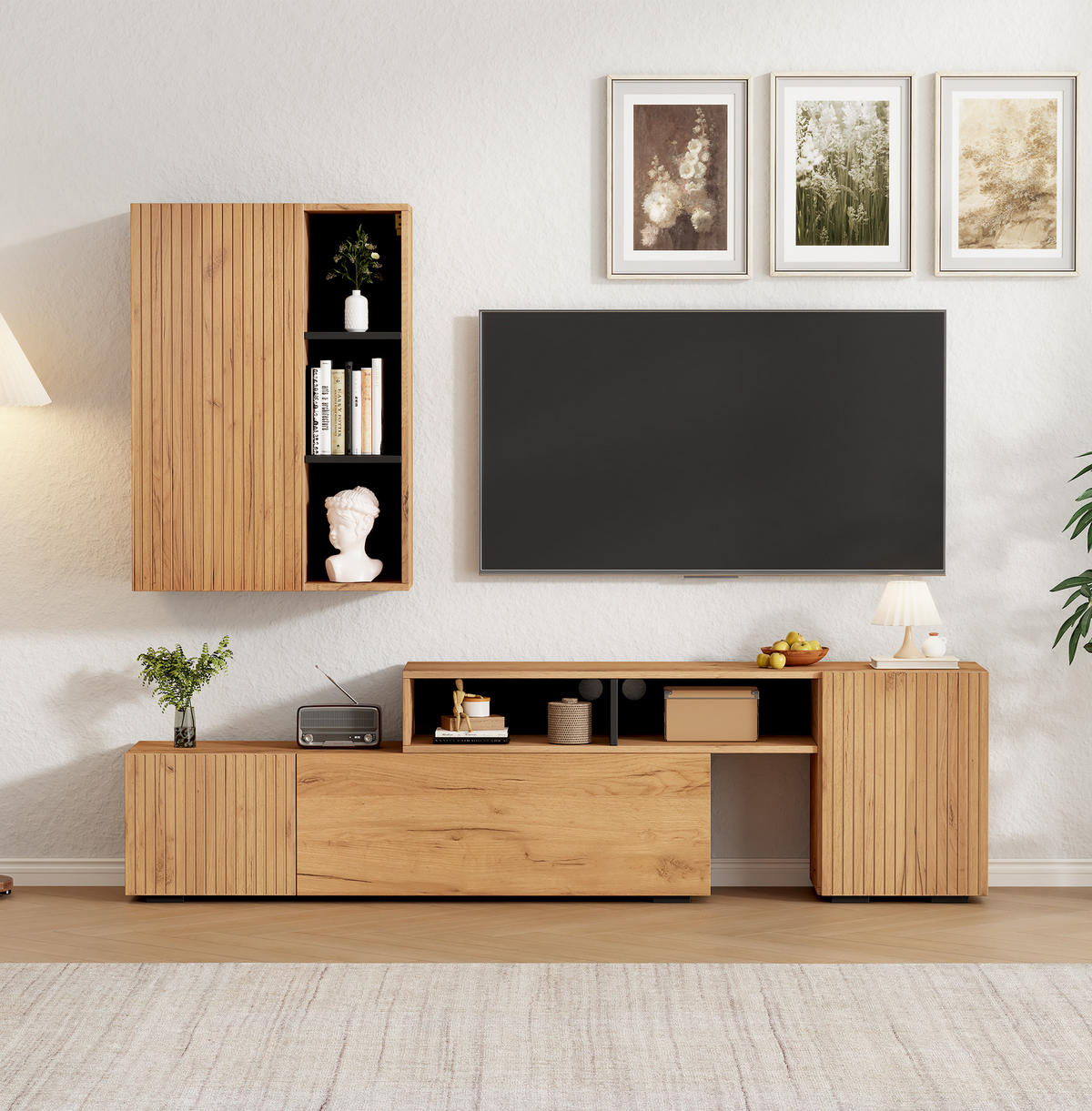 WOHNWAND Vitrine TV Board Regal Holz Schwarz 265cm - Eichefarben, Holzwerkstoff (174/53.5/35cm) - FLIEKS