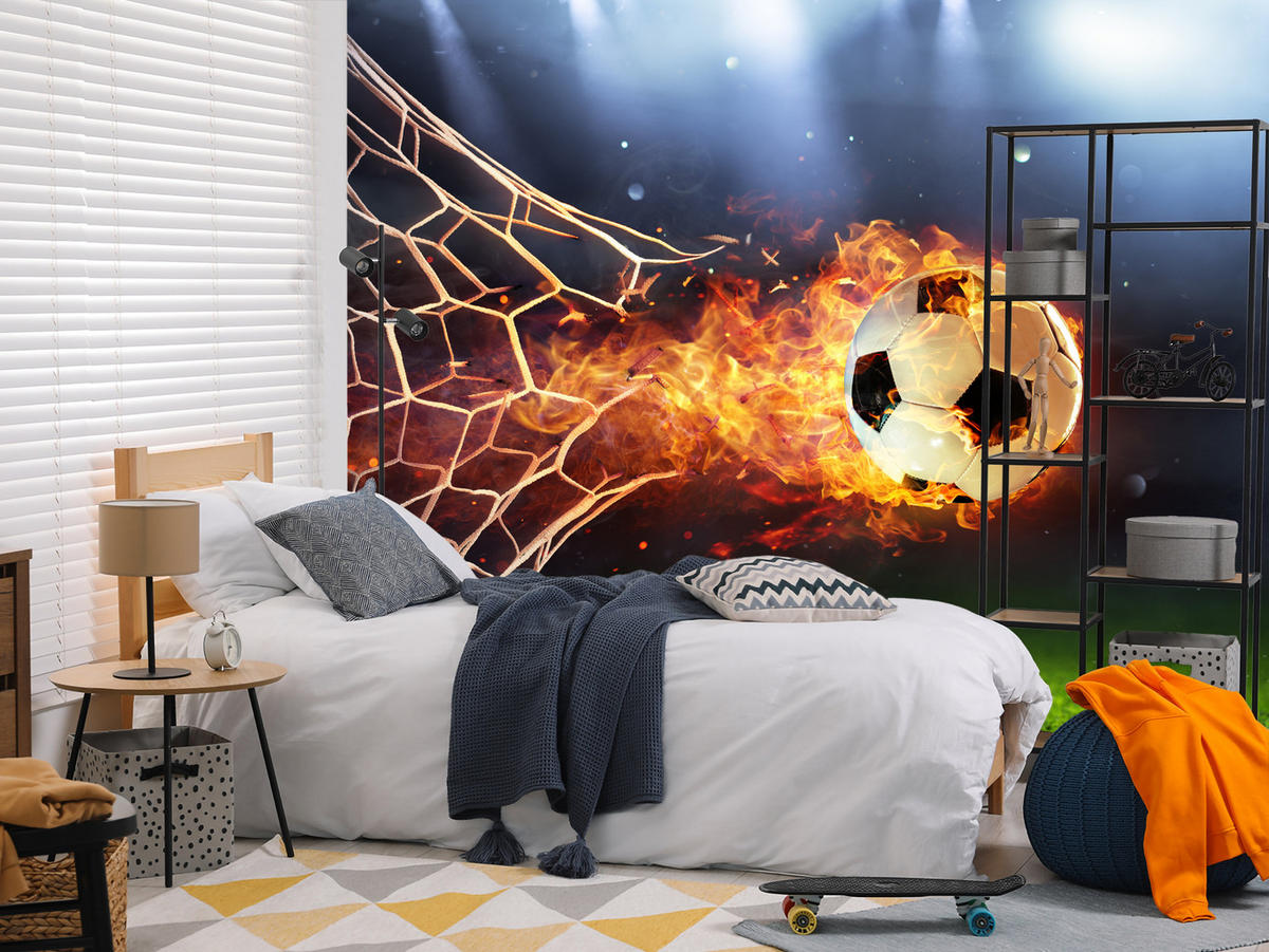 FOTOTAPETE für Jugendzimmer Fußball Flammen Stadion Feuer 500x350 - Multicolor, Papier (500/350cm) - Muralo