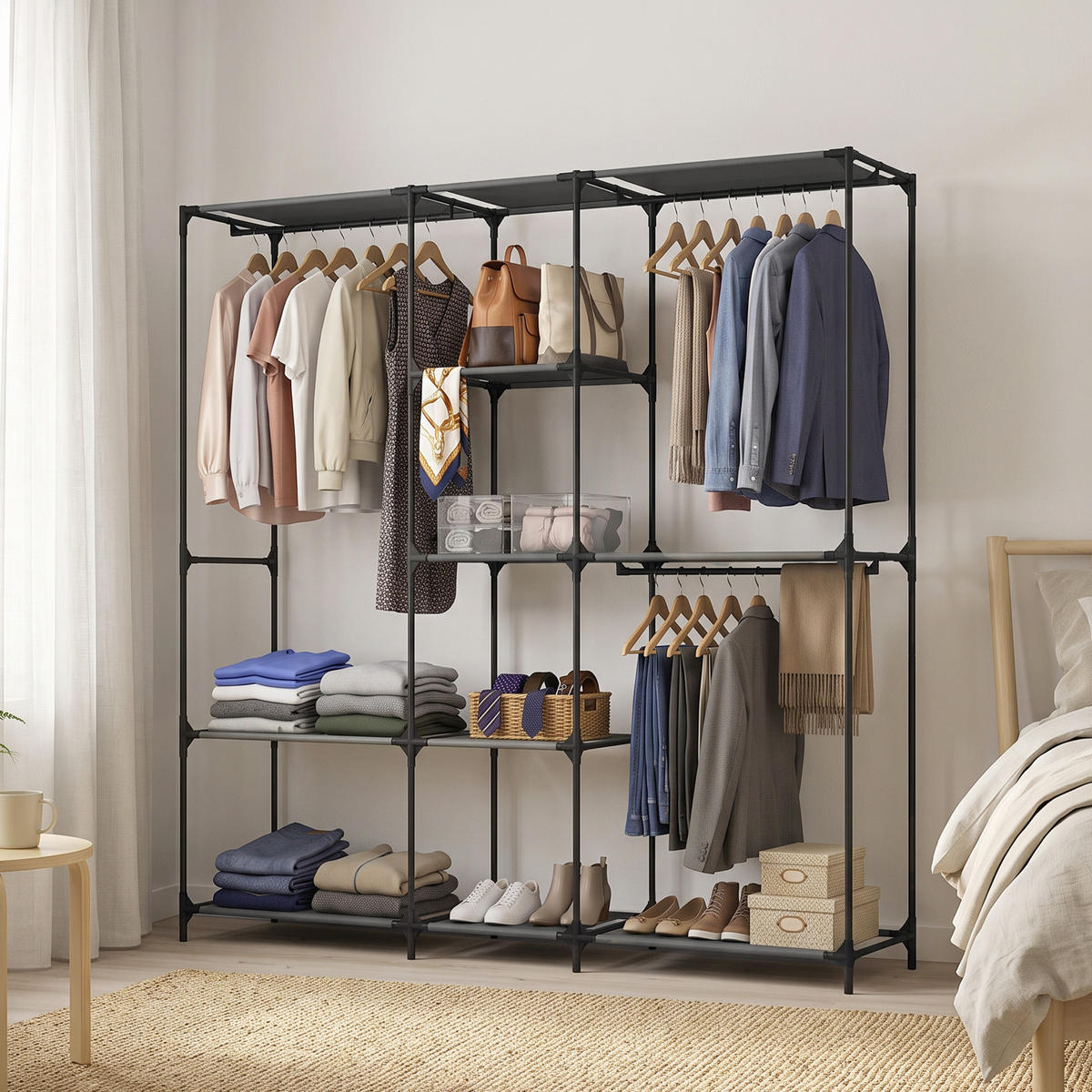 TEXTIL-KLEIDERSCHRANK Vliesstoff 100 Polyester Stahl Schwarz - Schwarz, Textil (43/182/182cm) - HOMCOM