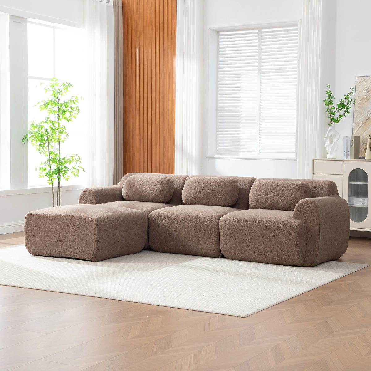 ECKSOFA Chenille Camel - Braun, Textil (271/177cm) - WISHDOR