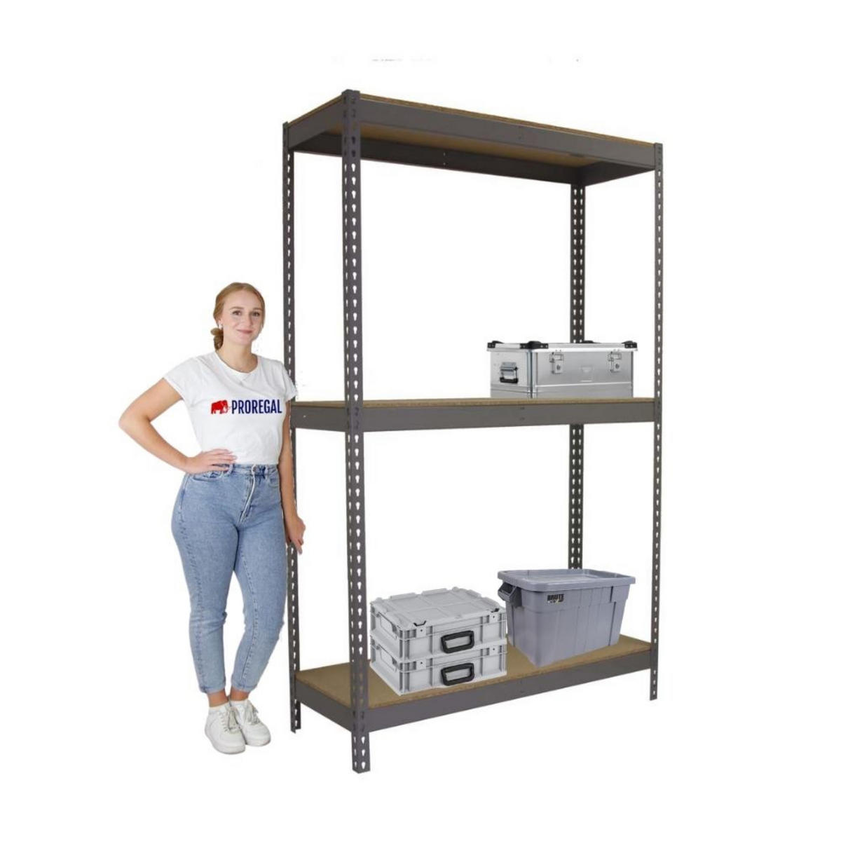 SCHWERLASTREGAL Wood Beast Three HxBxT 200 x 210 x 90 cm 3 Ebenen Fachlast 500 kg Grau - Grau, Metall (210/200/90cm) - PROREGAL