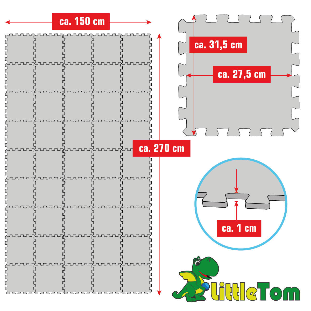 SPIELMATTE - 270/150 cm Puzzlematte Regenbogen - Multicolor, Kunststoff (30/30cm) - Littletom