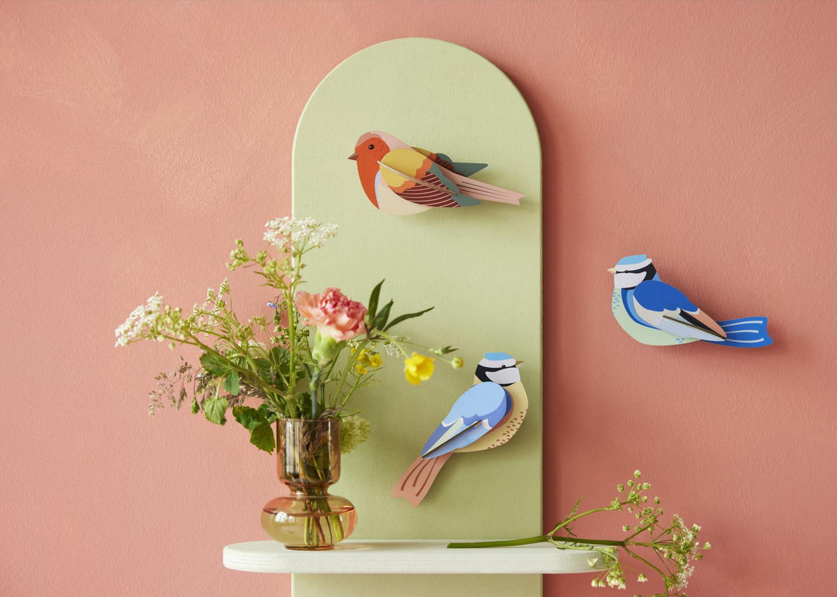 WANDDEKO Rotkehlchen-Duo 4/7 cm - Multicolor, Wellpappe (4/7/15cm) - KUNSTLOFT