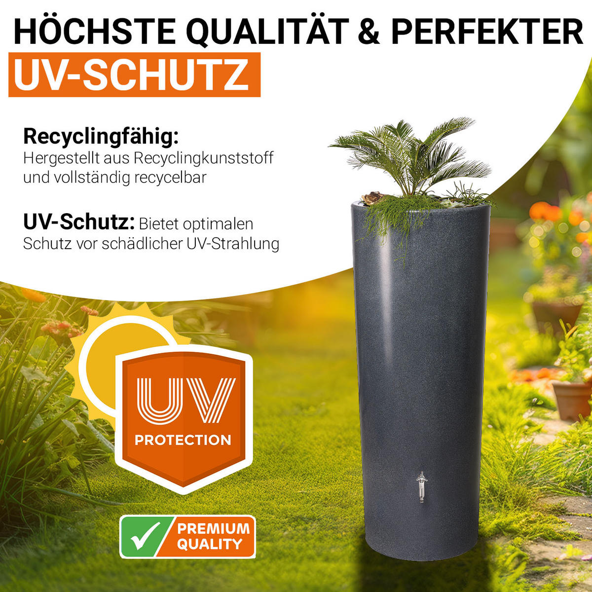 2IN1 Regentonne 350 L, lava inkl. Pflanzschale - Grau, Kunststoff (62/150/62cm) - GARANTIA