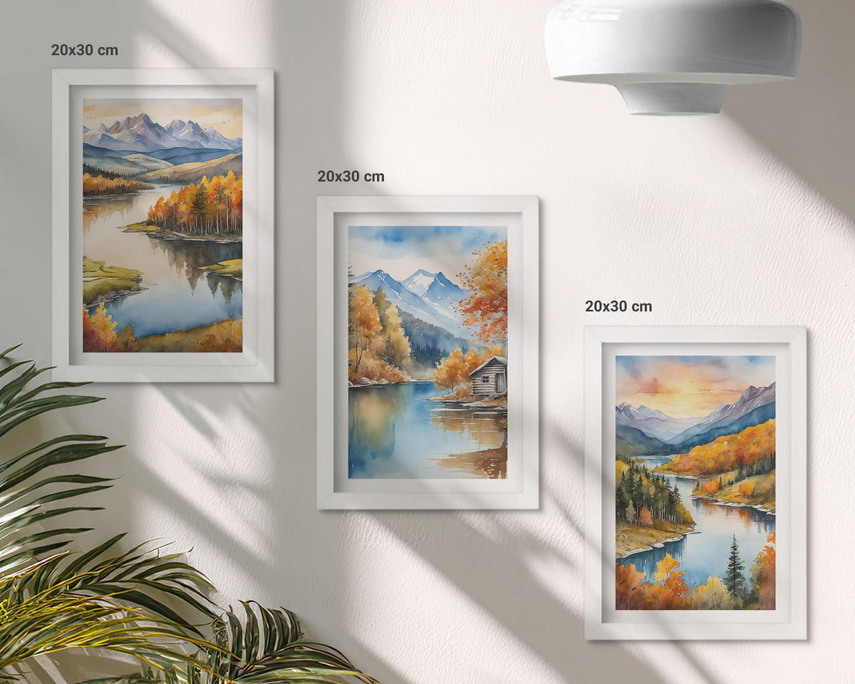 BILDER SET 3er Set - 20x30 cm Weißer Rahmen - Herbstliche Berglandschaften - Weiß, Kunststoff (20/30cm) - TULUP