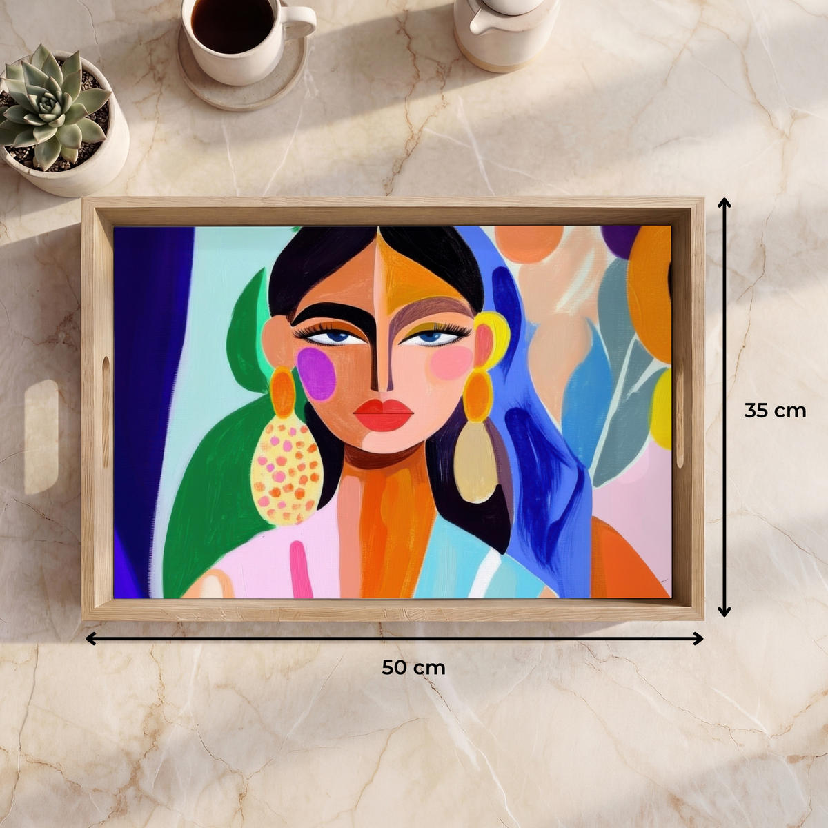 TABLETT - Porträt - Frau - Modern - 50x35 cm - Multicolor, Holz (50/5/5cm) - OnlyWow