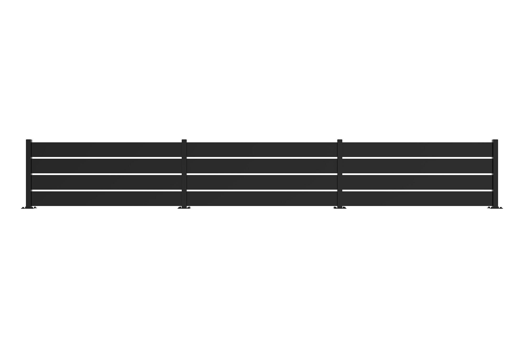 HALBOFFENER Zaun Velino 6m x H.80cm schwarzer Stahl - Schwarz, Metall (600/84cm) - Casanoov