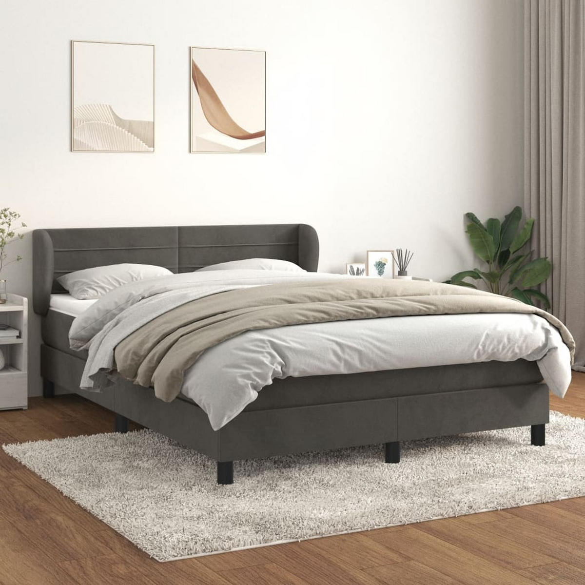 BOXBETT Mit Matratze Dunkelgrau 180/200 Cm Samt - Weiß, Textil (180/200cm) - vidaXL