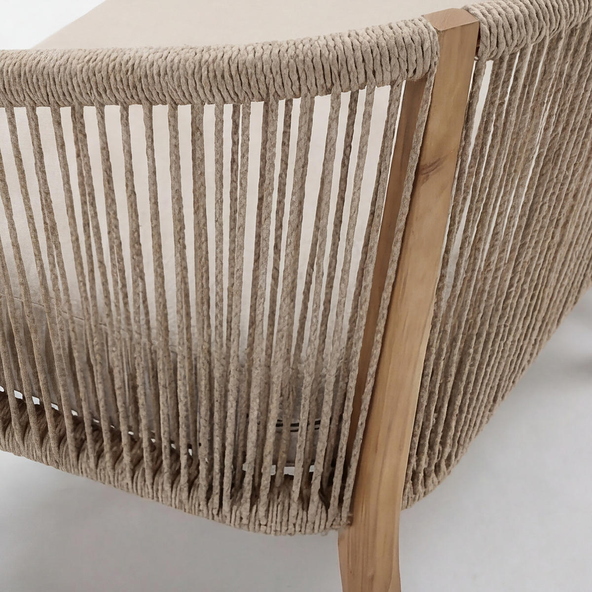 LOUNGESOFA - Akazie massiv / Webstoff - Akazie Braun / Beige - Beige, Holz/Textil (152/69/80cm) - home24