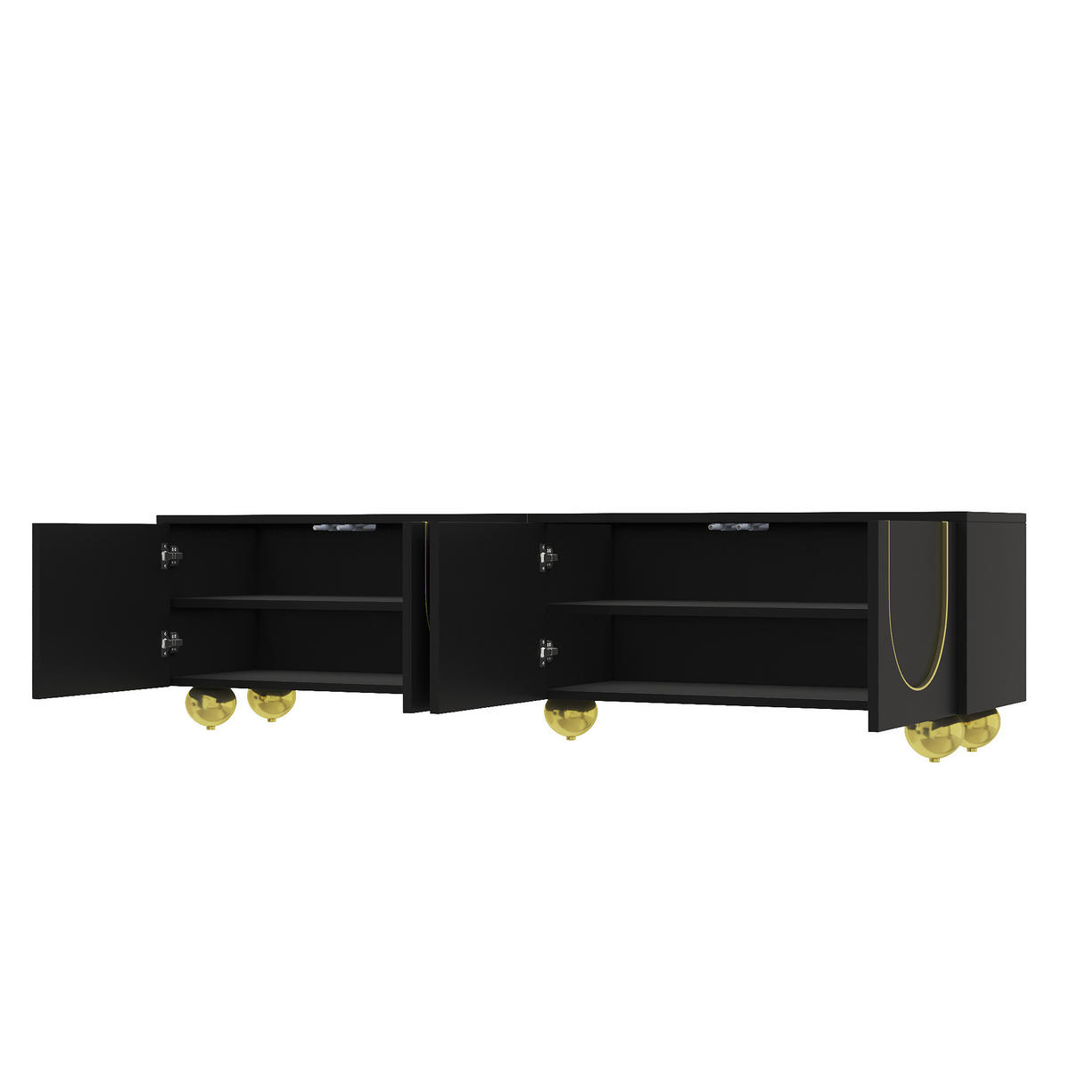LOWBOARD DE-40615 4 Türen mit goldenen Verzierungen und Push-to-Open Schwarz - Schwarz, Holzwerkstoff (170/44/38cm) - ComfortXL