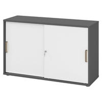 SCHIEBETÜRENSCHRANK - 2 Ordnerhöhen 40/120/74,8 cm in Graphitfarben/Weiß Streifengriff (Kunststoff) - Graphitfarben/Weiß, Holzwerkstoff (120/74.8/40cm) - bümö