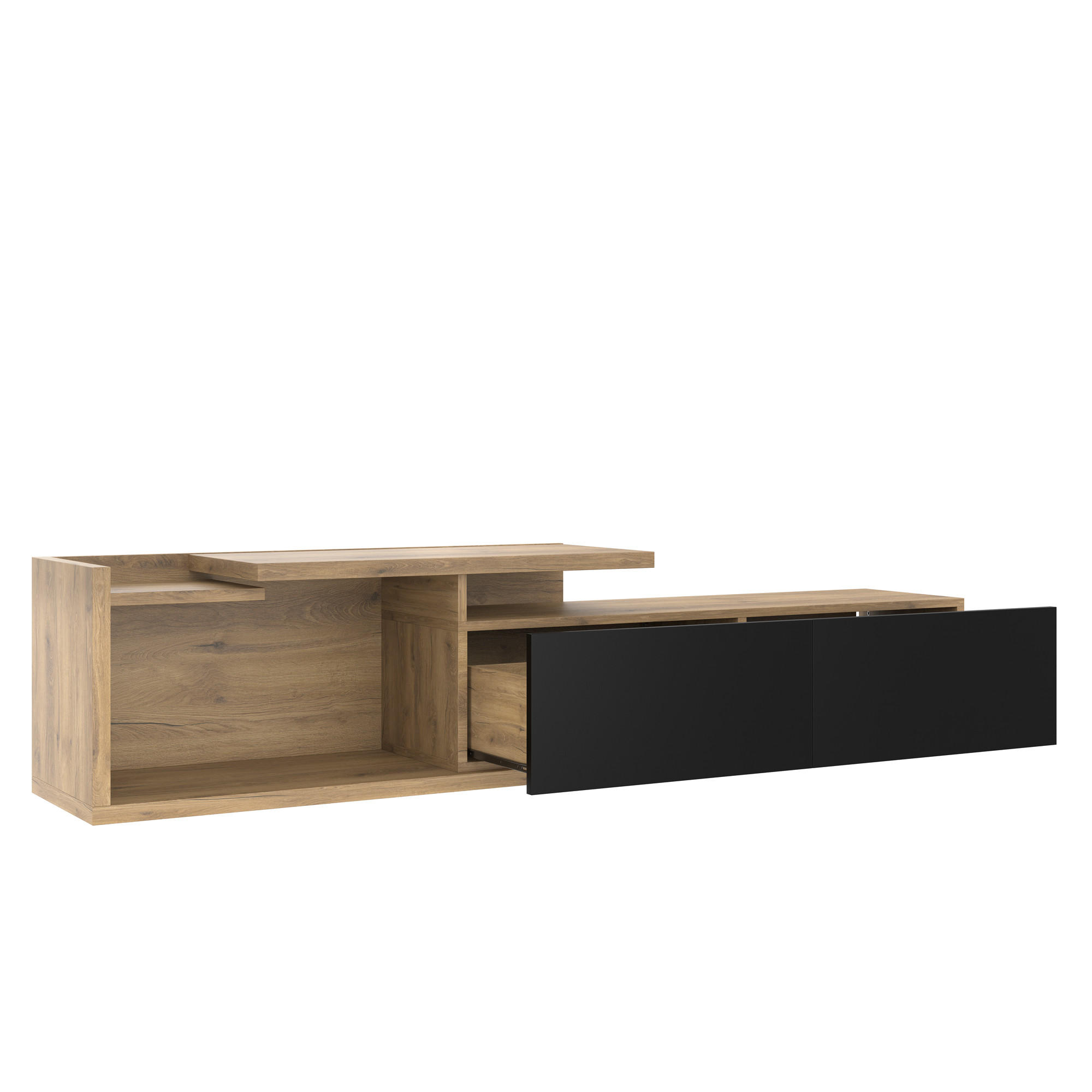 TV-SCHRANK modular mit LED, beweglichem Modul und 2-in-1 Design - Naturfarben, Holzwerkstoff (133.5/45/40cm)