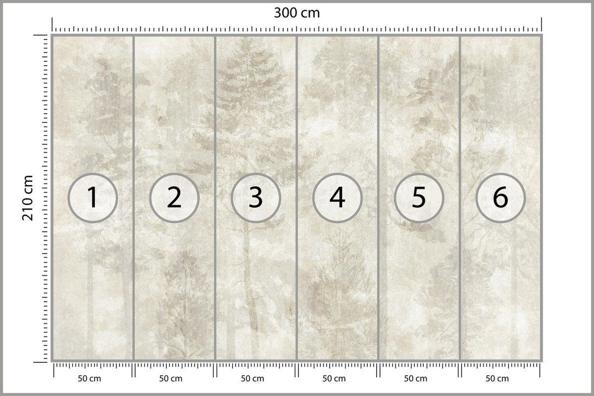 FOTOTAPETE für Wohnzimmer Boho Wald Bäume Beton Abstrakt Vintage Beige 300x210 - Beige/Braun, Papier (300/210cm) - Muralo