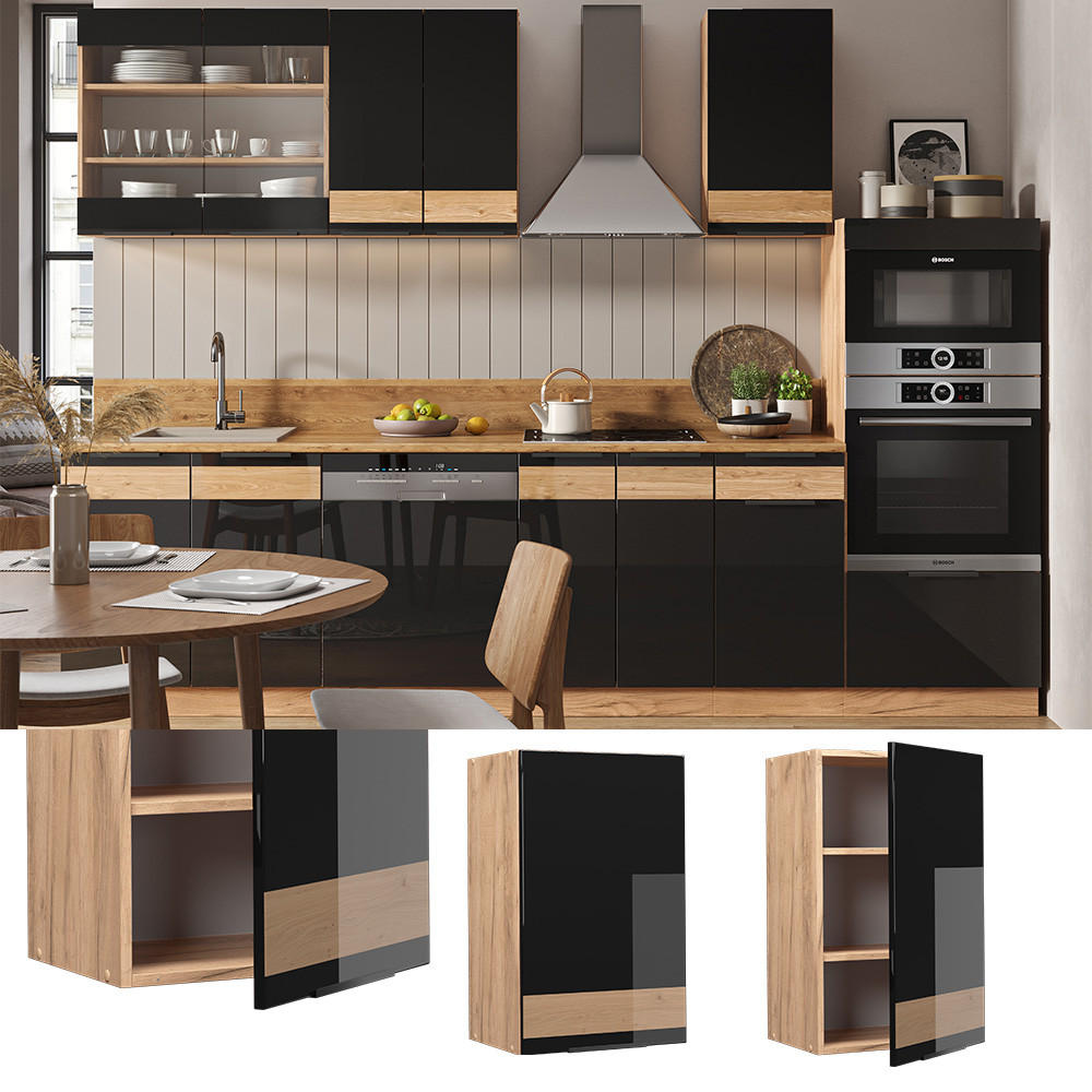 HÄNGESCHRANK Fame-Line Schwarz Eiche hochglanz 45 cm - Schwarz Hochglanz/Eiche Wotan, Holzwerkstoff (45/72/34.1cm) - Vicco