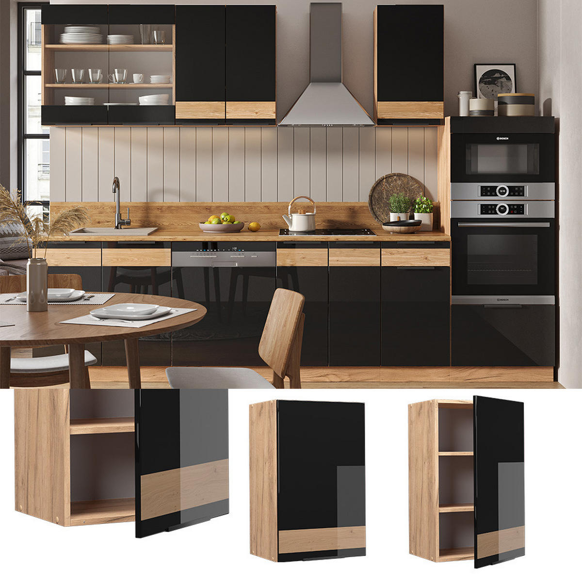 HÄNGESCHRANK Fame-Line Schwarz Eiche hochglanz 45 cm - Schwarz Hochglanz/Eiche Wotan, Holzwerkstoff (45/72/34.1cm) - Vicco