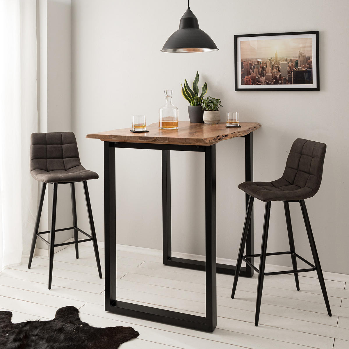 BARSTUHL - 2er-Set - Microfaser / Stahl - Schwarz - Anthrazit, Textil/Metall (43/104/52cm) - home24