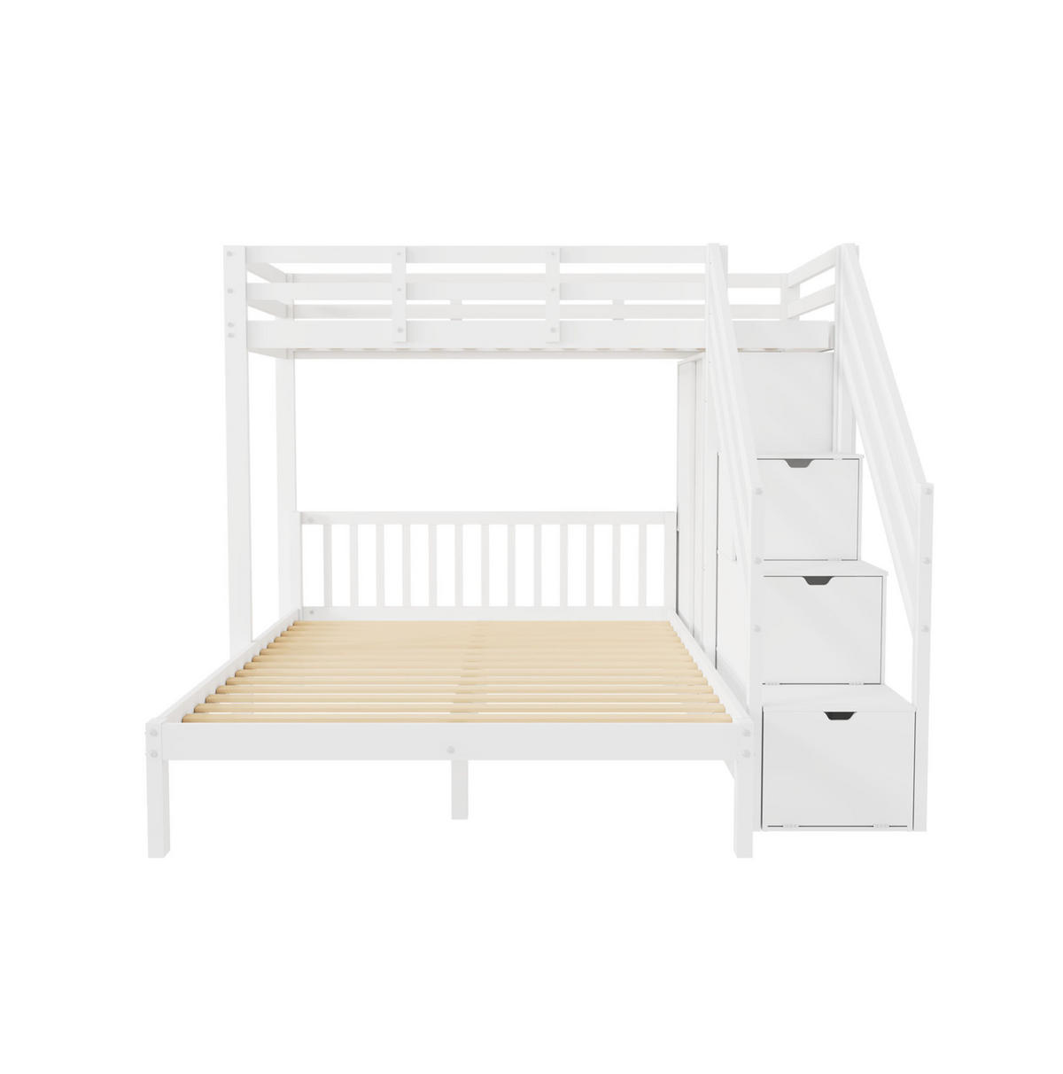 ETAGENBETT 90/200 cm mit Kleiderschrank, Aufbewahrungstreppe und Lattenrost aus Massivholz und MDF, Weiß - Weiß, Holz (90/200cm) - Redom