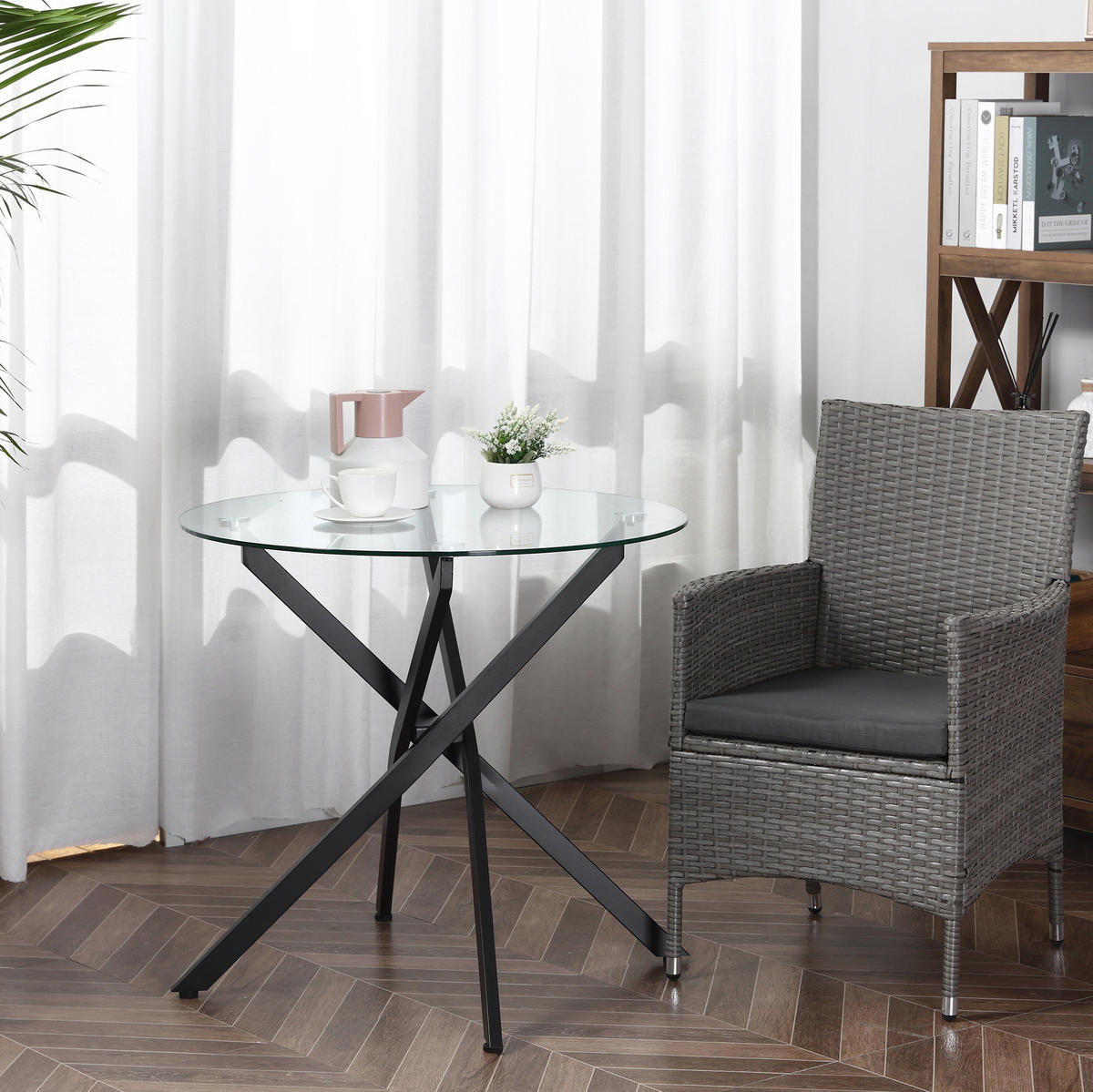 JÍDELNÍ stůl 80/80/75 cm černý z oceli se skleněnou deskou - černá, kov (80/80/75cm) - OKWISH