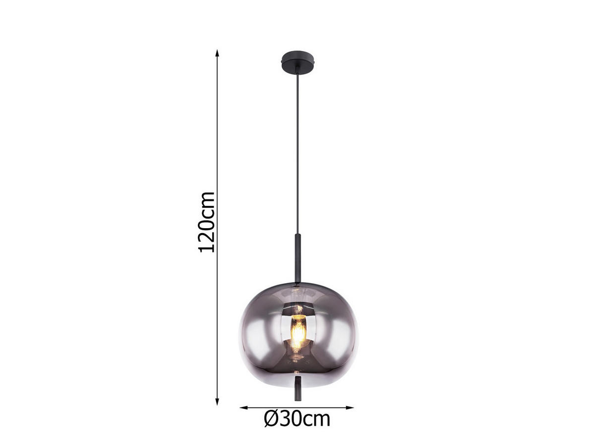 LED-PENDELLEUCHTE Schwarz Ø30cm, Glaskugel Rauchglas - Schwarz, Glas/Metall (30/30/120cm) - meineWunschleuchte