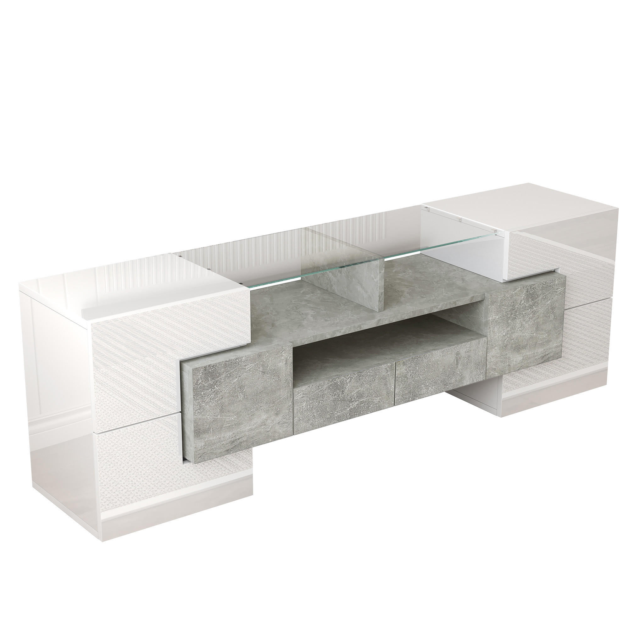 TV-RACK 145x30x51cm HochglanzWeiß LEDBeleuchtung Glasoberfläche - Weiß, Holz (38/35/53.59cm) - Raelunyi