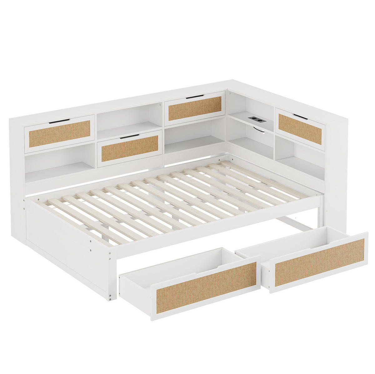 POHOVKA na spaní 140/200 cm bílá z MDF s úložným prostorem a USB nabíjením - bílá, kompozitní dřevo (140/200cm) - OKWISH