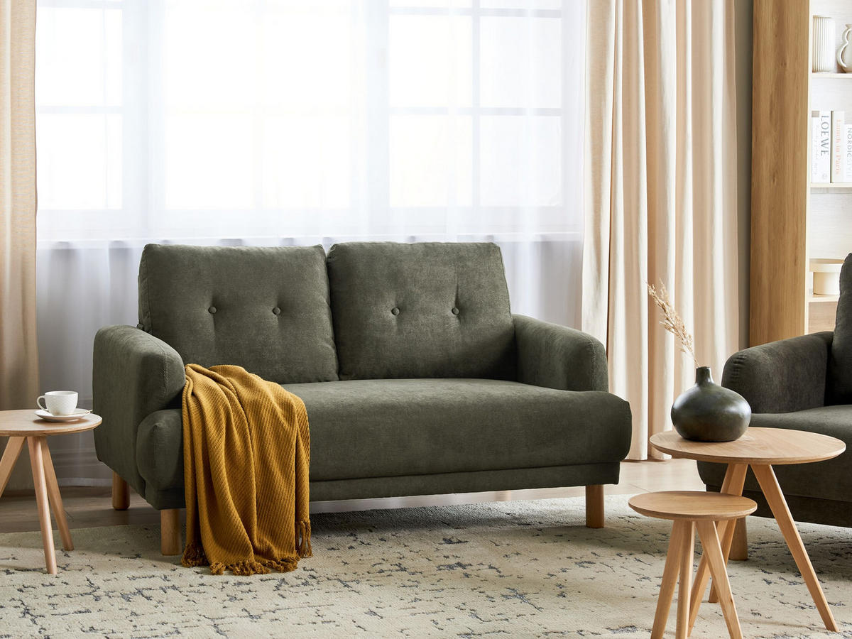 2-SITZER-SOFA Cord dunkelgrün Tuve - Hellbraun/Grün, Textil (149/85/90cm) - Beliani