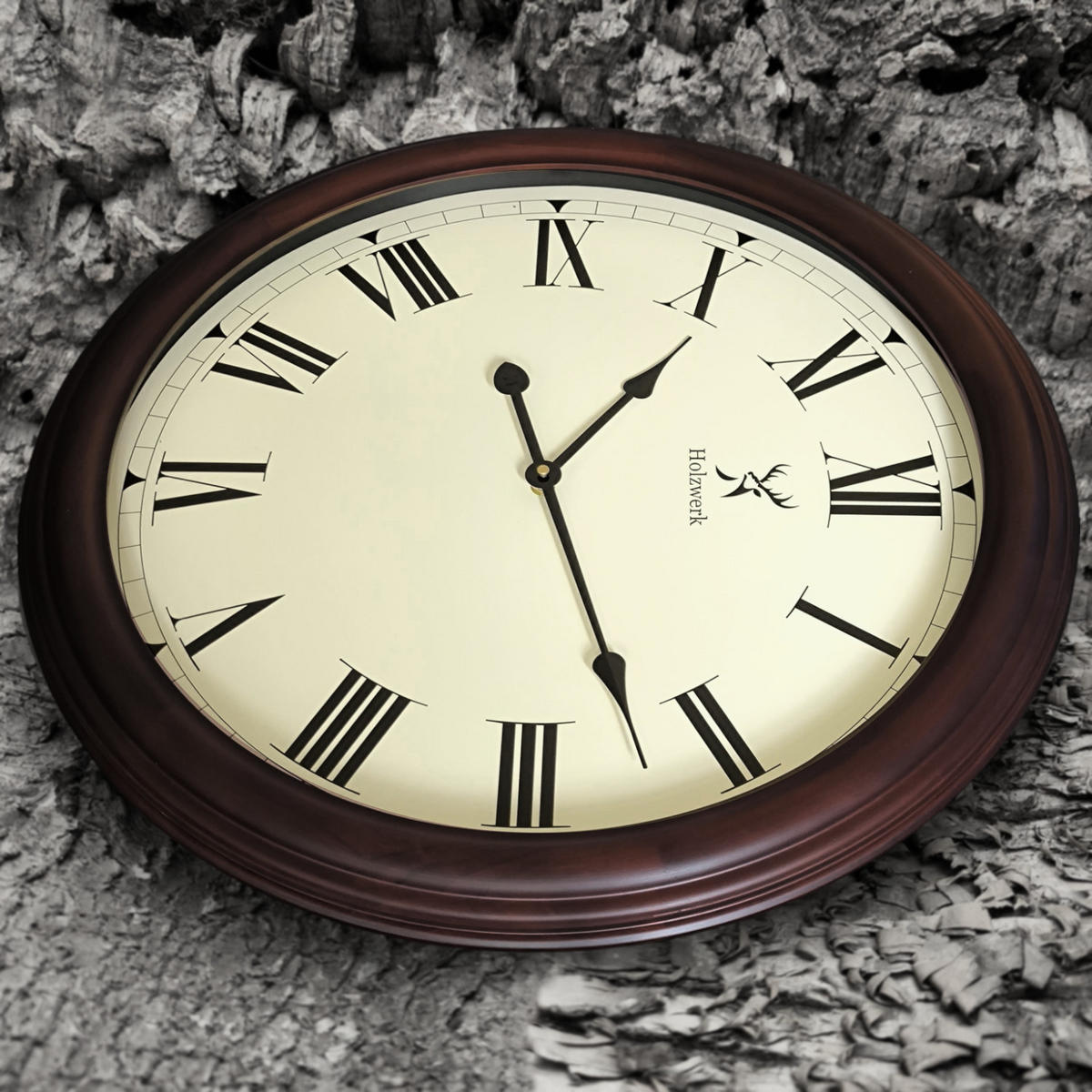 WANDUHR Holz Designer LEBACH Loft Wand Uhr, braun, weiß - Braun, Glas/Holz (60/60/5.5cm) - Holzwerk