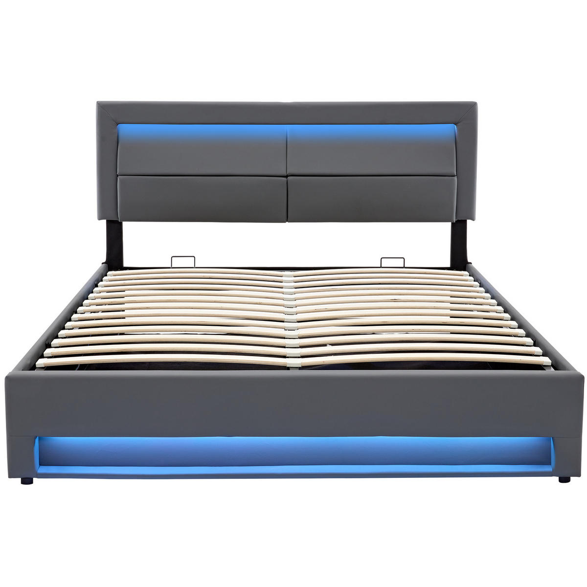 POLSTERBETT 140/200 cm Grau mit USB-Anschluss und LED-Beleuchtung - Grau, Kunststoff (140/200cm) - OKWISH