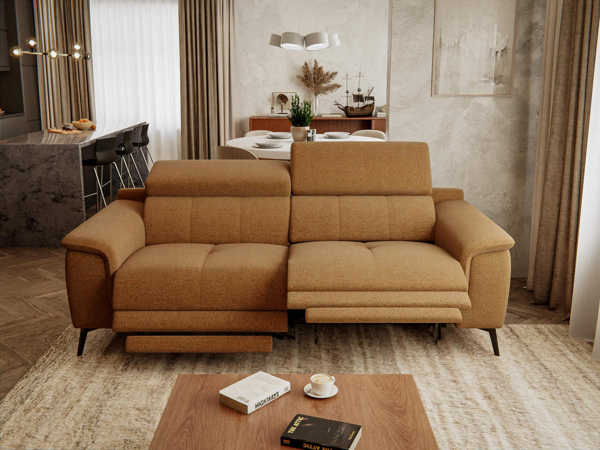 RELAXSOFA FIERO 3-Sitzer mit 2 Relaxfunktionen, orange - Schwarz/Orange, Holzwerkstoff/Textil (212/82/103cm) - Courtois Laville