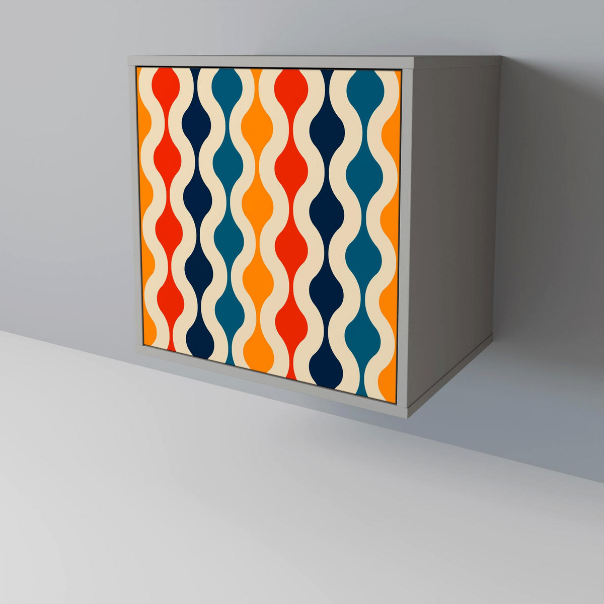 SIDEBOARD COLORFUL NOSTALGIA, Grau, 57,5x42x75,5 cm, Goldfarbene Metallfüße - Goldfarben/Multicolor, Holzwerkstoff/Metall (57.5/75.5/42cm) - SpaceRebels