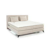 BOXSPRINGBETT 180x200 cm, 7-Zonen-Tonnentaschen-Federkernmatratzen H4, Topper, Bonell-Federkern, Beleuchtung, USB-Ladeports, Chenille Beige / 20018 - Beige/Schwarz, Textil/Metall (180/200cm) - luma-home