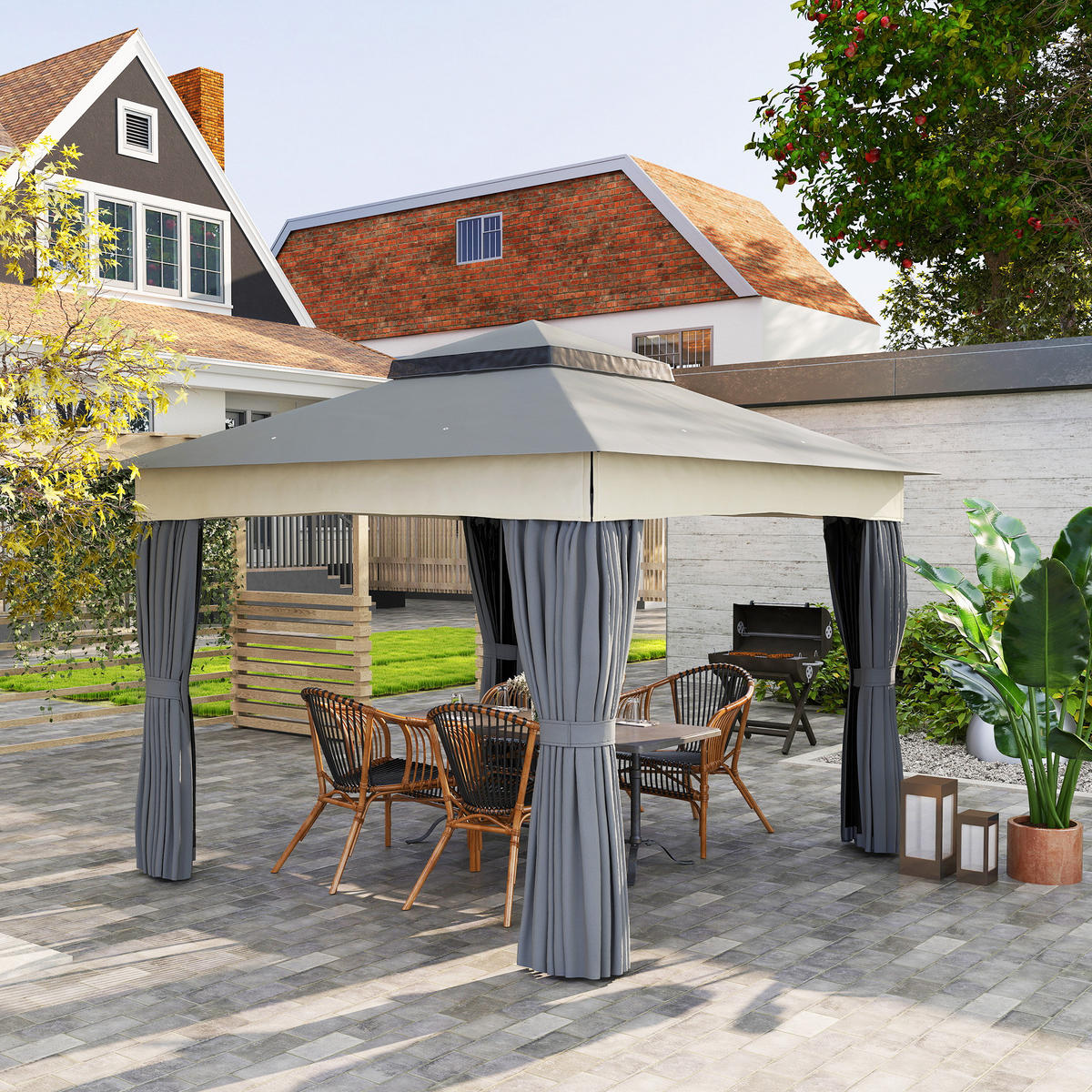 PAVILLON mit Doppeldach - Dunkelgrau, Metall (306/269/306cm) - Outsunny
