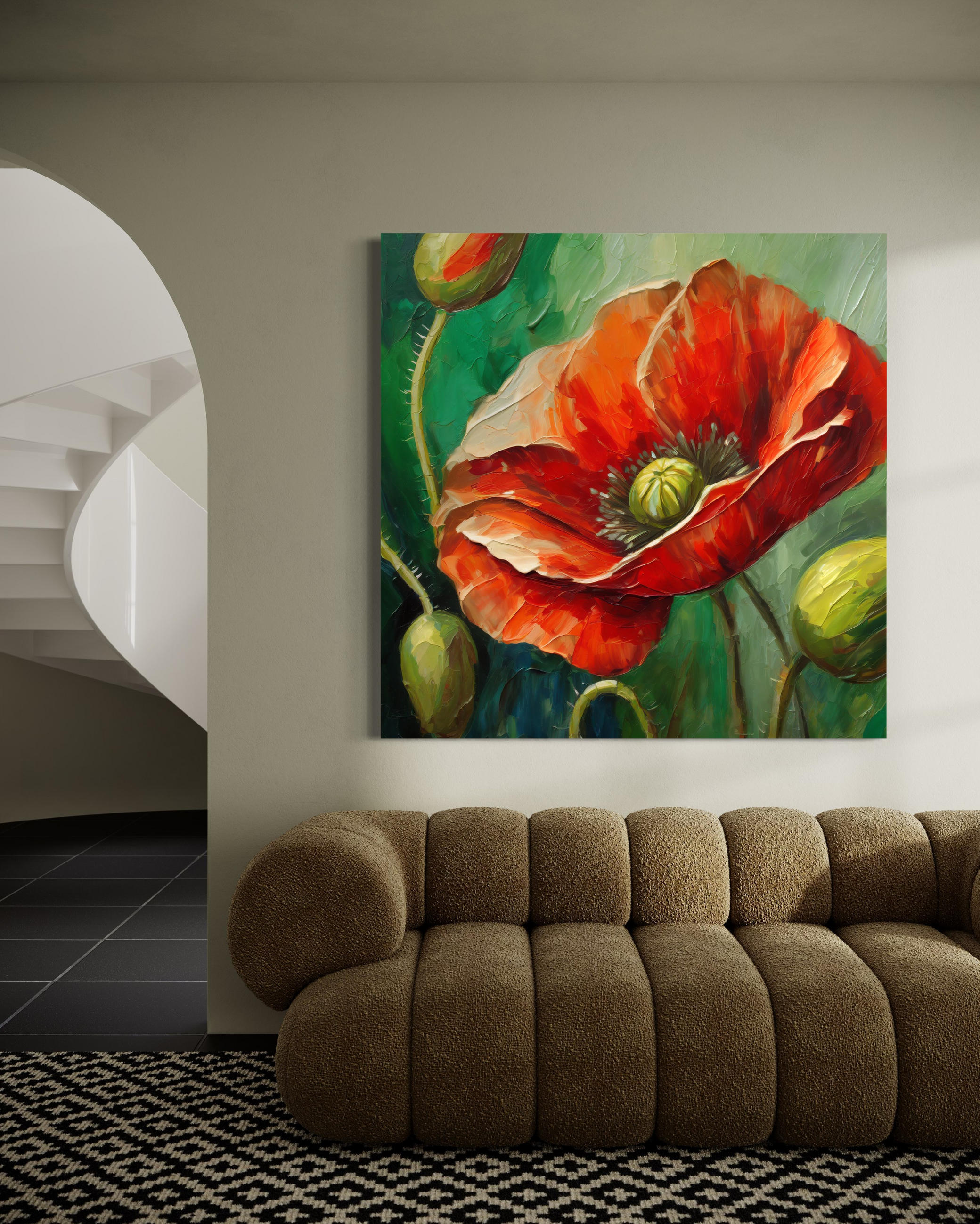 WANDBILD mohnblume natur gemalt - Rot, Textil (50/50cm) - Feeby