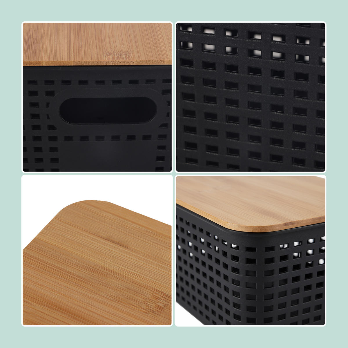 AUFBEWAHRUNGSBOX - Schwarz, Holz/Kunststoff (25.5/10.5/18cm) - Relaxdays