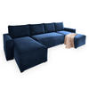 WOHNLANDSCHAFT DENI Blau Velours-Stoff mit Schlaffunktion - Blau, Holz (295/85/140cm) - MASSENO