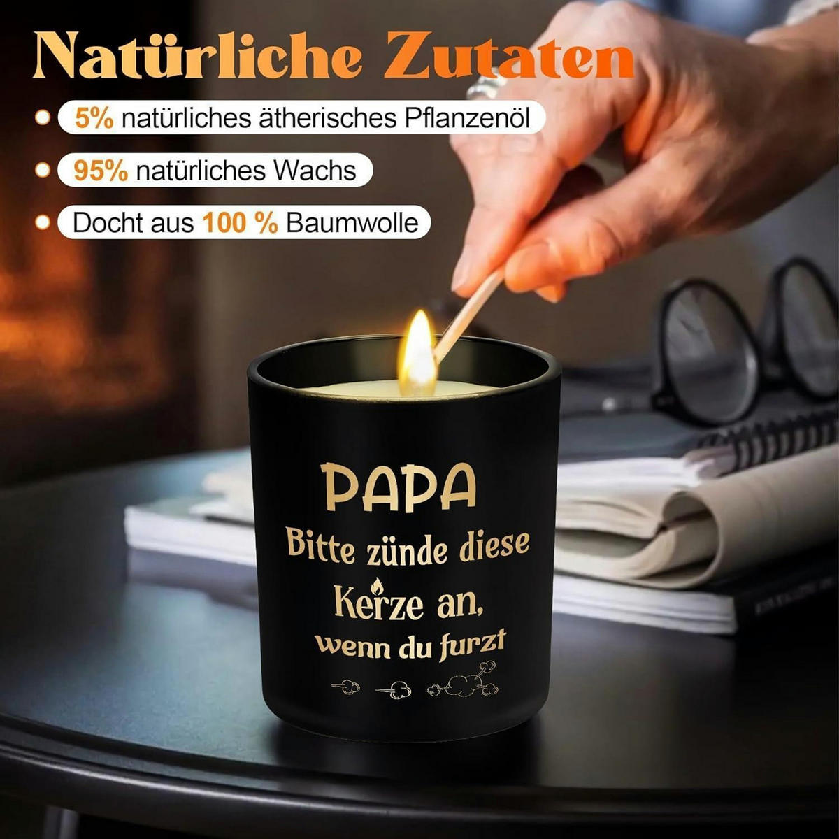 DUFTKERZE Ebenholz Sandelholz 50 Stunden Brenndauer - Schwarz, Paraffin (9cm)