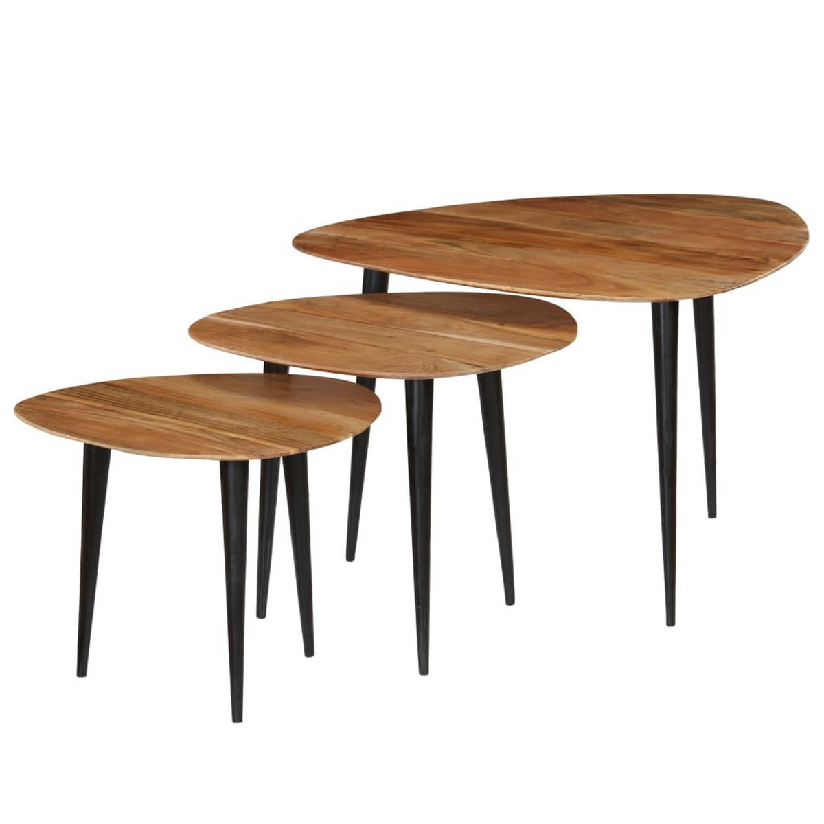 3-TLG. Couchtisch-Set Massivholz Akazie - Braun, Holz (70/70/40cm) - furnicato