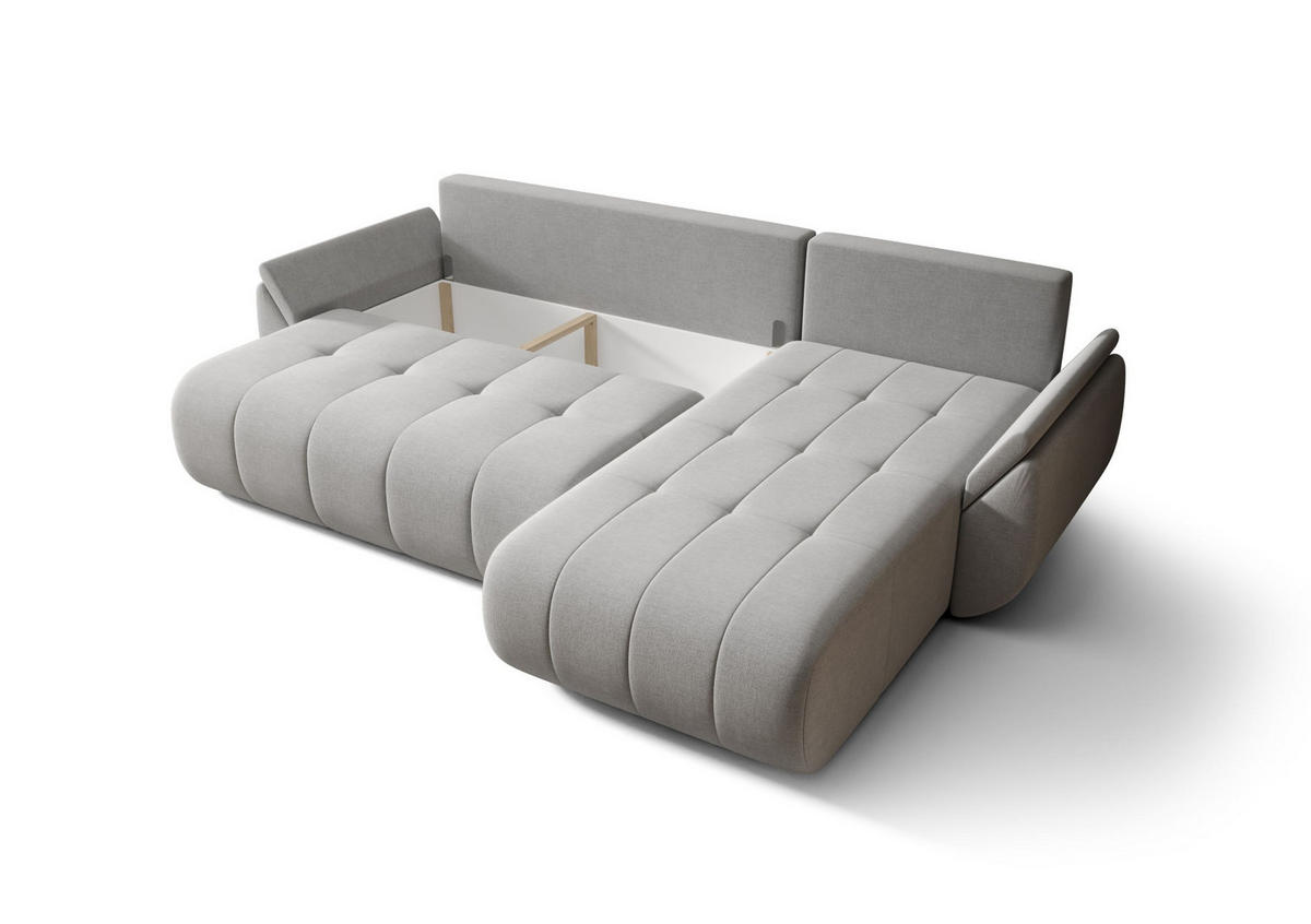 ECKSOFA SYDNEY rechts hellgrau Velours Monolith 84 - Schlaffunktion, Bettkasten - Hellgrau, Textil (174/280cm) - Cornero