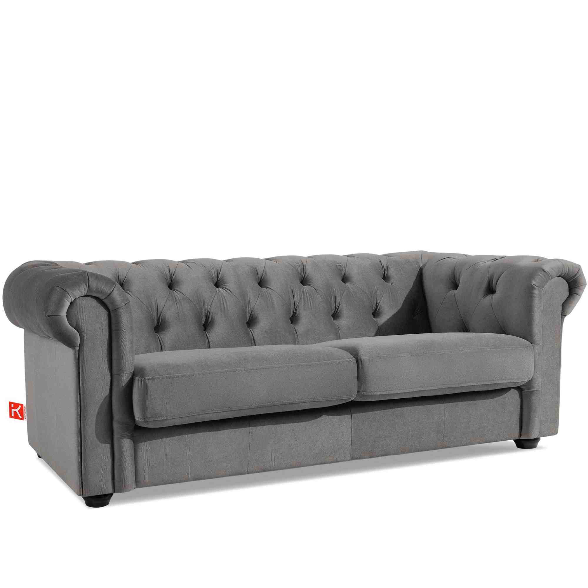 3-SITZER-SOFA GRAVO Chesterfield, Velours - Wengefarben/Grau, Leder/Holz (202/72/95cm) - KONSIMO®