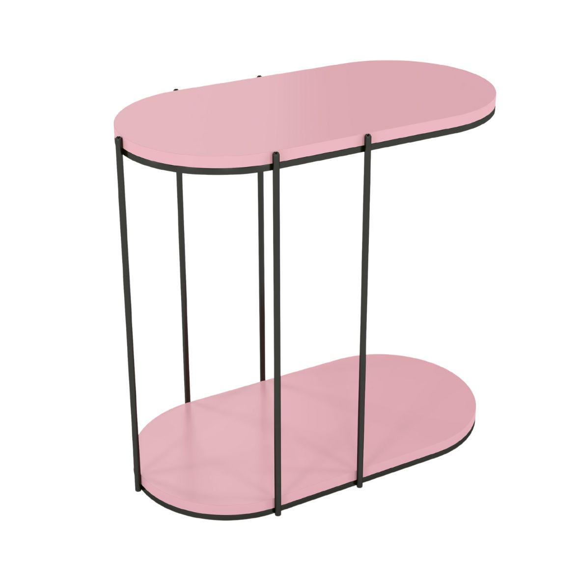 BEISTELLTISCH Loco, Ovaler Tischplatte x 2 mit Schwarz Metallgestell / Rosa - Hellrosa/Schwarz, Holzwerkstoff/Metall (34/64/60cm) - Skandica