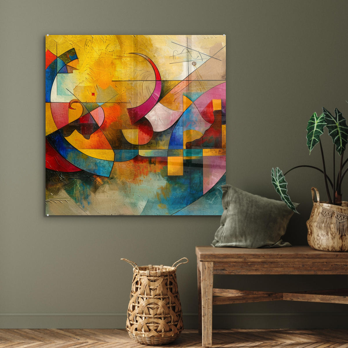 ACRYLGLASBILD Kunst - Abstrakt - Modern 90x90 cm - Gelb, Glas (90/90cm) - MuchoWow
