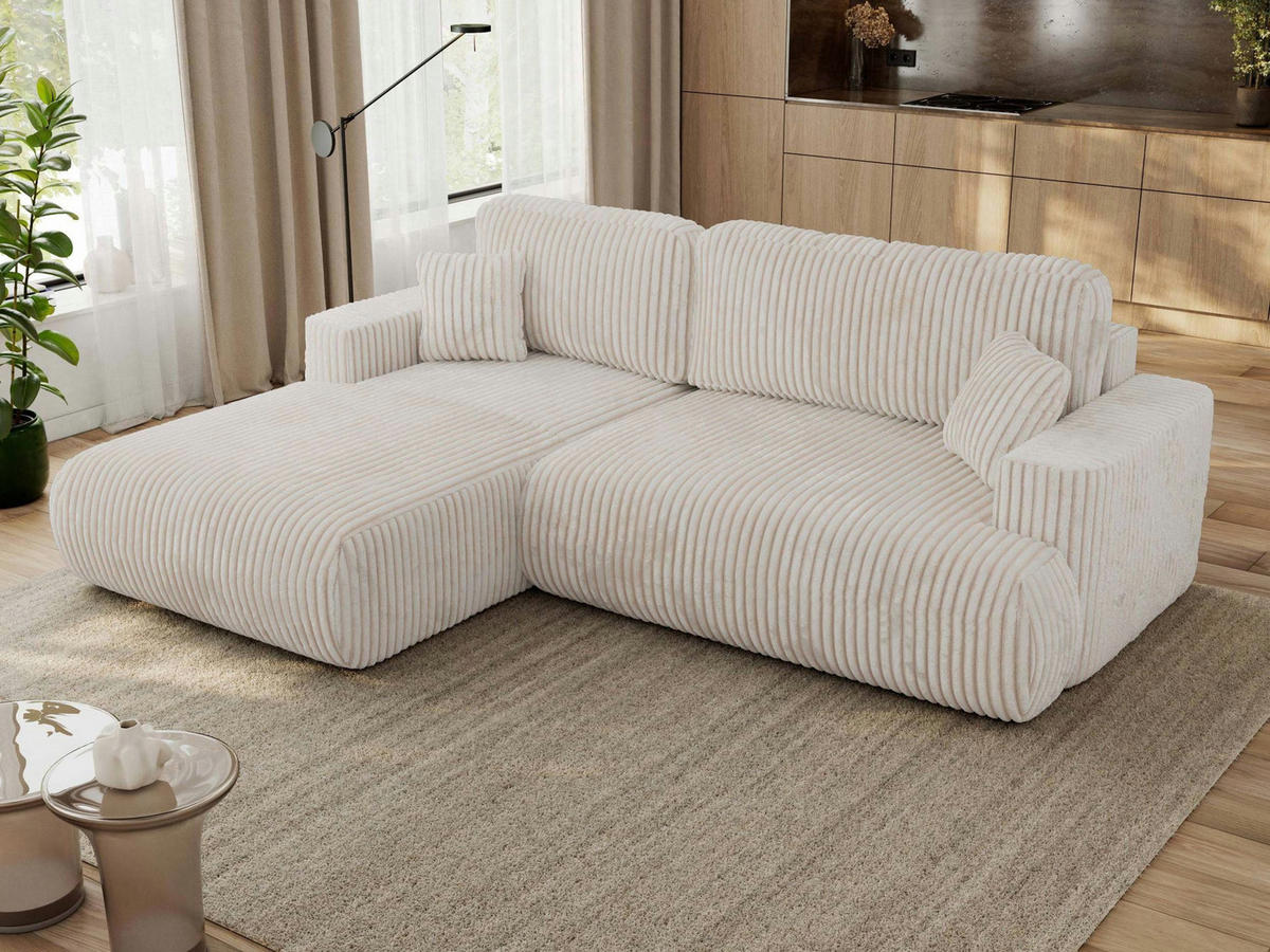 ECKSOFA OVO L Beige Cord - Links Seite - Beige/Schwarz, Kunststoff/Textil (271/195cm) - MKS