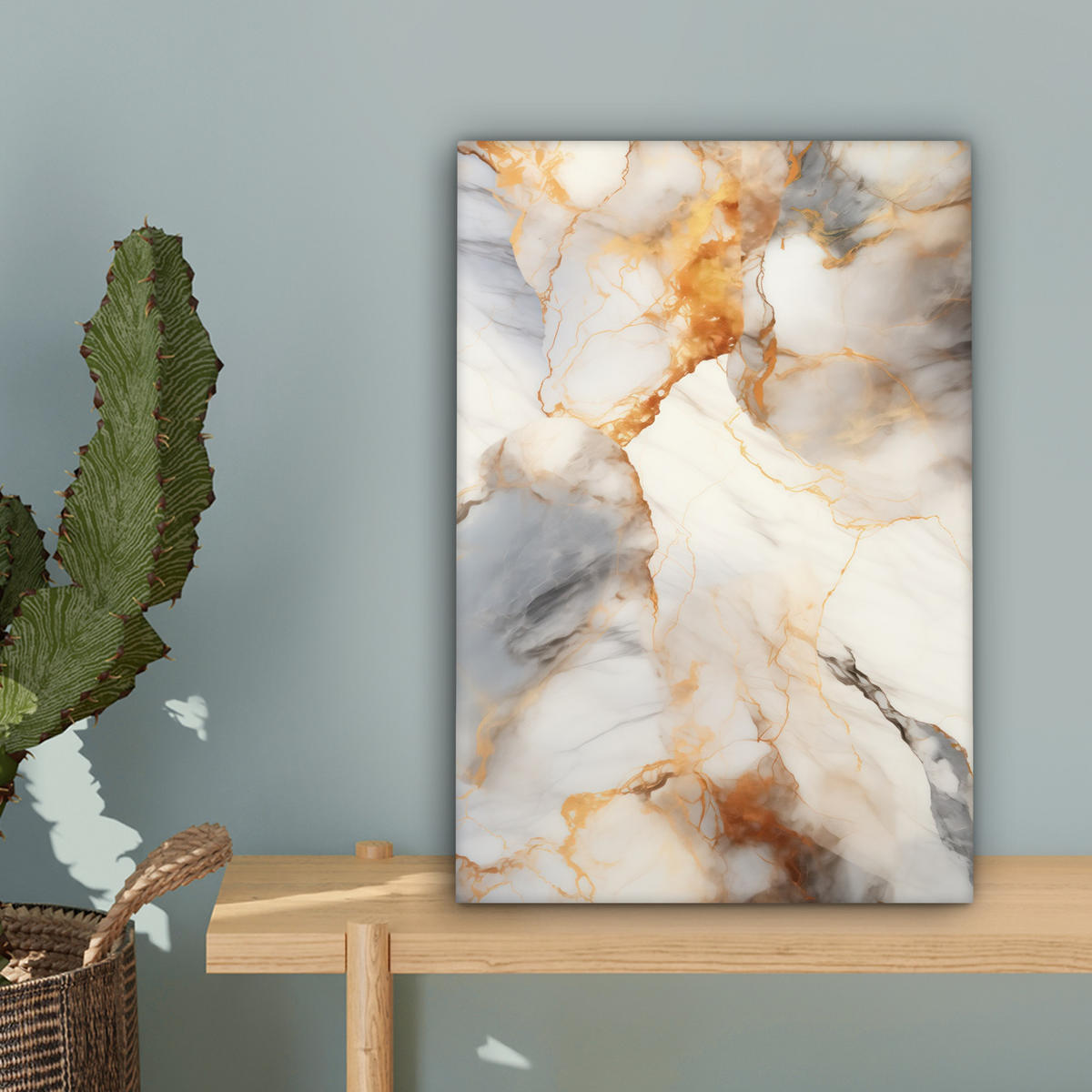 LEINWANDBILD Marmor - Grau - Gold Deko Wohnzimmer 20x30 cm - Weiß, Textil (20/30cm) - MuchoWow