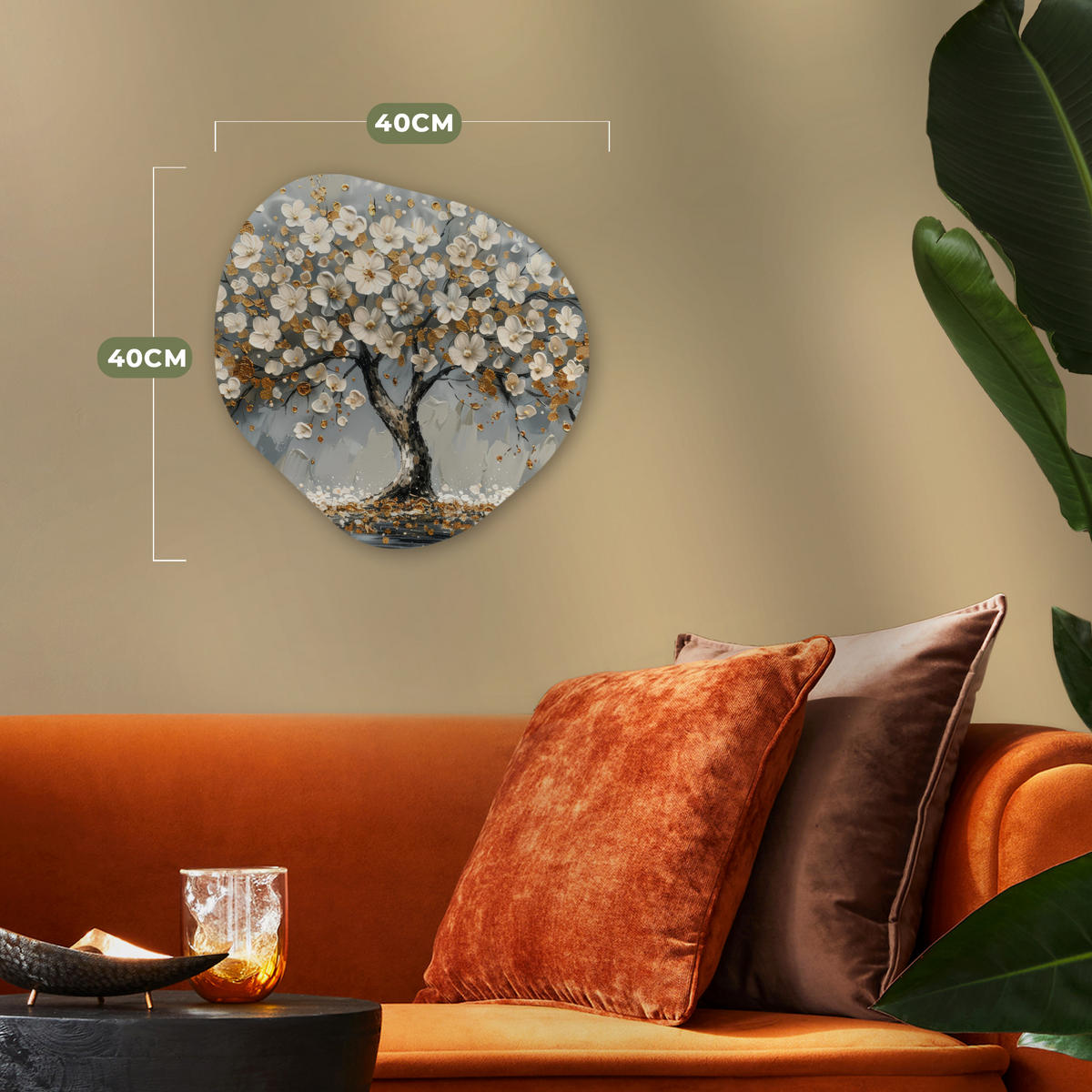 WANDBILD Baum - Gold - Blumen - Abstrakt - Kunst 40x40 cm - Goldfarben, Kunststoff (40/40cm) - MuchoWow