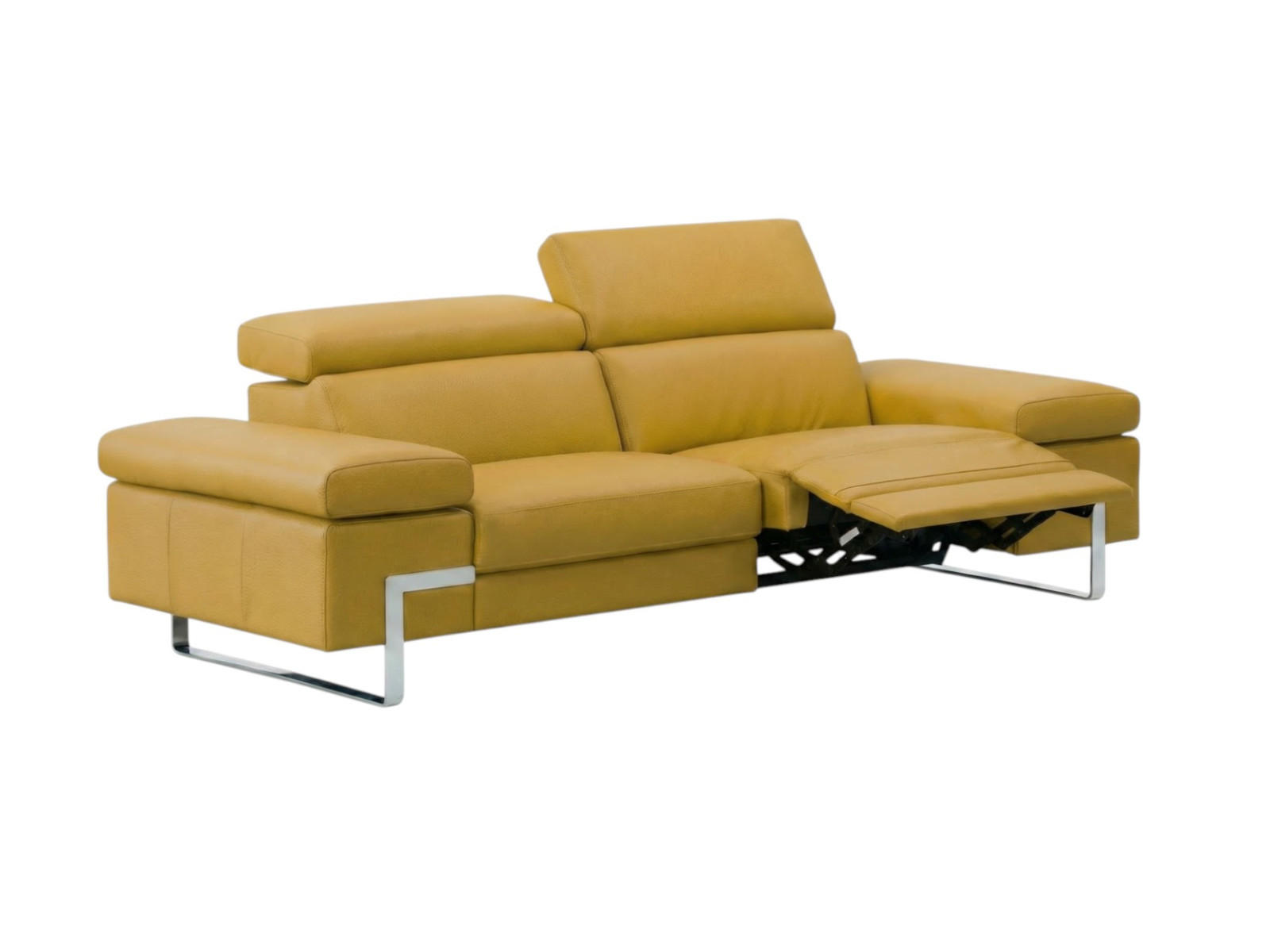 3-SITZER Sofa Opera Echtleder mit 1 x Relaxfunktion Senfgelb - Gelb, Leder/Metall (223/75/109cm)