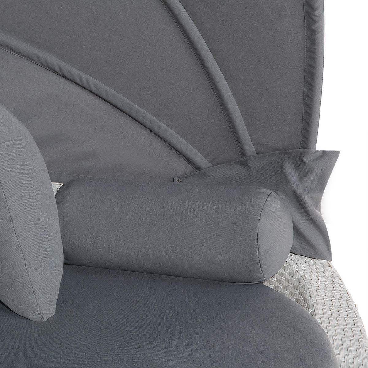 SONNENINSEL Rattan weiß Sonnendach grau SYLT - Weiß/Grau, Kunststoff (165/160/127cm)