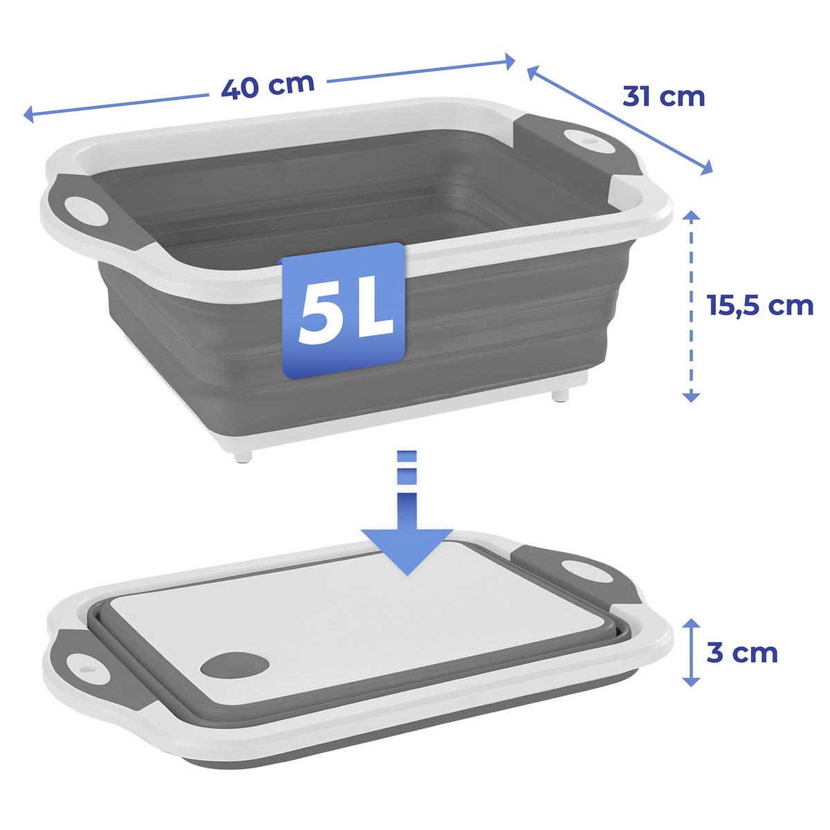SCHÜSSEL MIT SCHNEIDEBRETT 2in1 5 l - Multicolor, Kunststoff (15.5cm) - Maximex